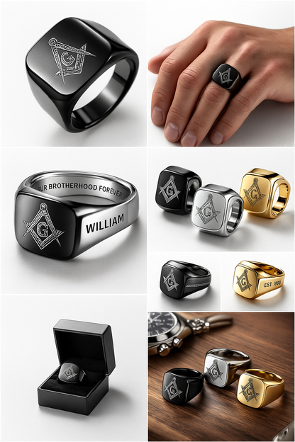 Custom Masonic Ring – Personalized Stainless Steel Freemason Signet Ring for Men