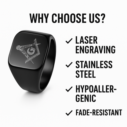 Custom Masonic Ring – Personalized Stainless Steel Freemason Signet Ring for Men