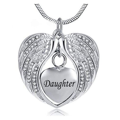 Angel Wing Dad mom Urn Necklace for Ashes, Heart Cremation Memorial Keepsake Pendant Necklace Jewelry with Fill Kit