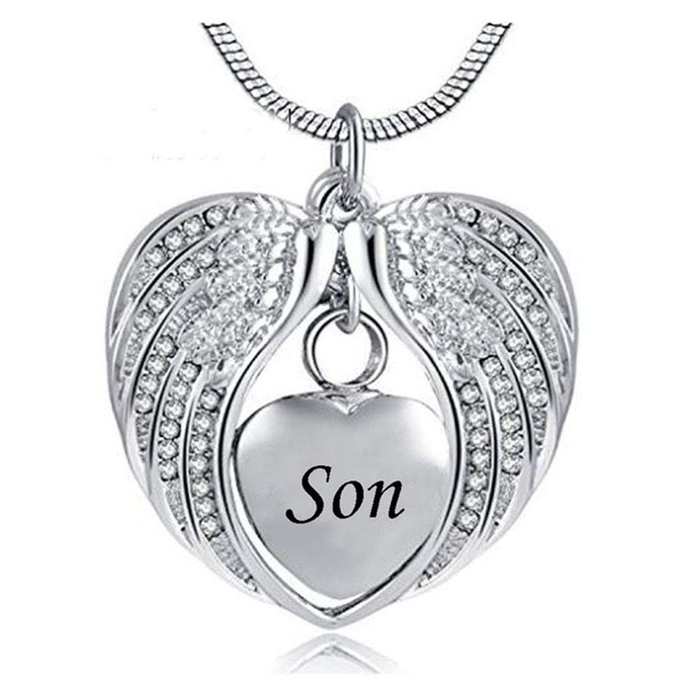 Angel Wing Dad mom Urn Necklace for Ashes, Heart Cremation Memorial Keepsake Pendant Necklace Jewelry with Fill Kit
