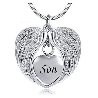 Angel Wing Dad mom Urn Necklace for Ashes, Heart Cremation Memorial Keepsake Pendant Necklace Jewelry with Fill Kit
