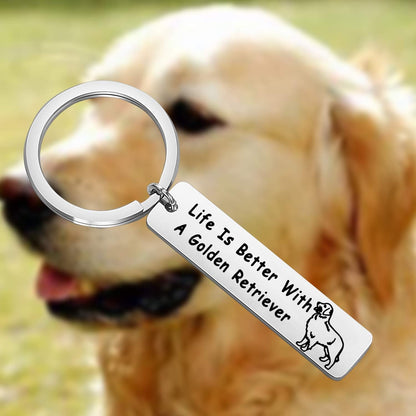 Golden Retriever Lover Gifts Dog Lover Gifts Life Is Better with a Golden Retriever Keychain Pet Jewelry Golden Retriever Dog Mom Dog Dad Gifts Dog Owner Gifts (Silver)