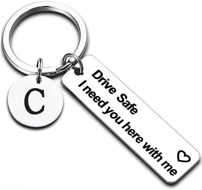 A-Z Initial Drive Safe Keychain Gifts for Husband Dad Boyfriend Gifts Valentines Day Father&