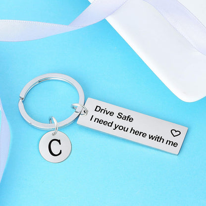 A-Z Initial Drive Safe Keychain Gifts for Husband Dad Boyfriend Gifts Valentines Day Father&