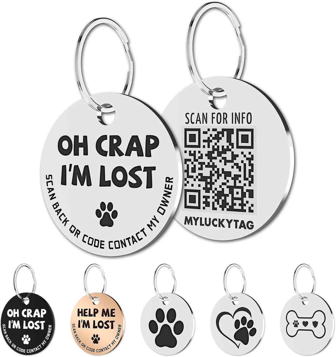 Stainless Steel QR Code Dog Tags - Scan QR for Instant Pet Location Alerts
