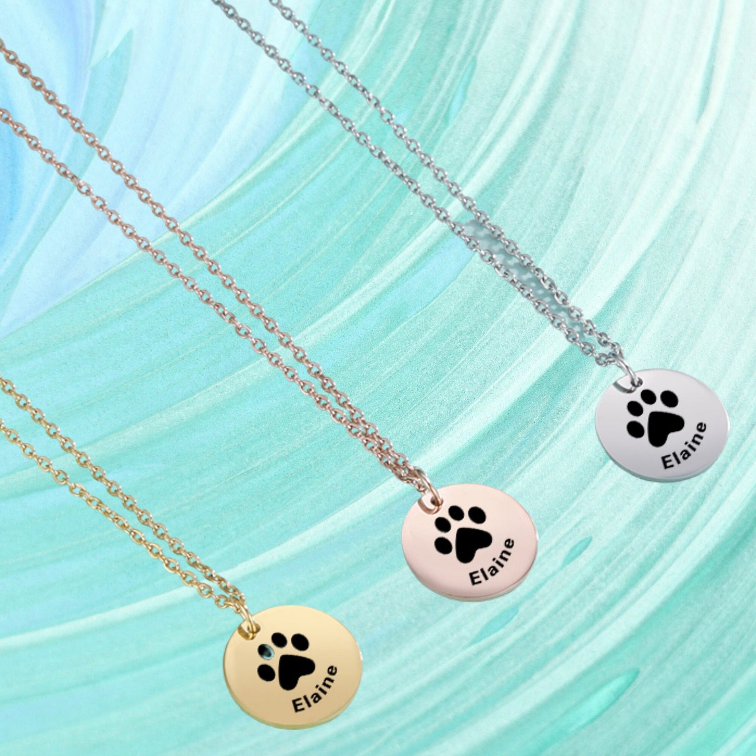 Custom Paw Print Necklace Pet Lover Gift-Personalized Dog Cat Nose Paw Print Jewelry-Engraved Name-Memorial Loss-Animal Adoption