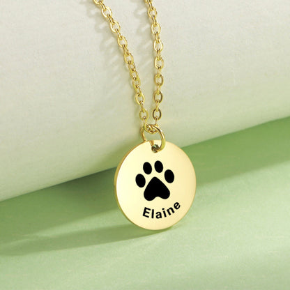 PAW PRINT NECKLACE, Lost Pet Gift, Disk Necklace, Nose Print Personalized Name Engraved Animal Adoption Pendant