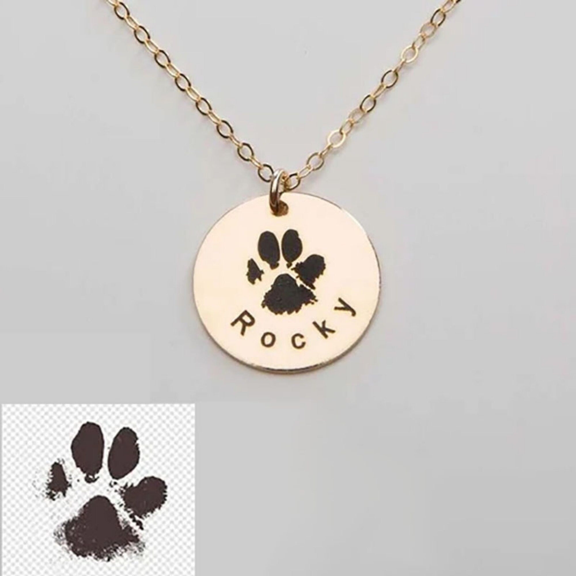 Custom Paw Print Necklace Pet Lover Gift-Personalized Dog Cat Nose Paw Print Jewelry-Engraved Name-Memorial Loss-Animal Adoption