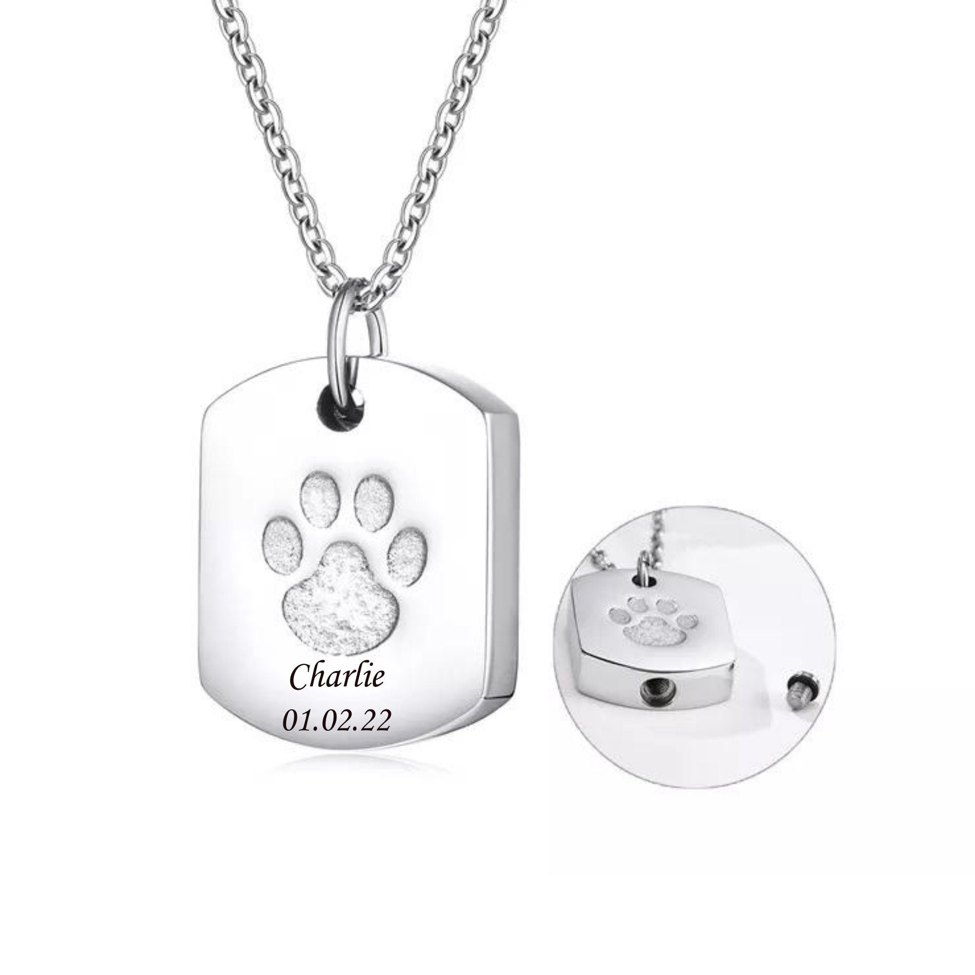 Custom Cremation Jewelry Stainless Steel Dog Paw Ash Urn Pendant Necklace