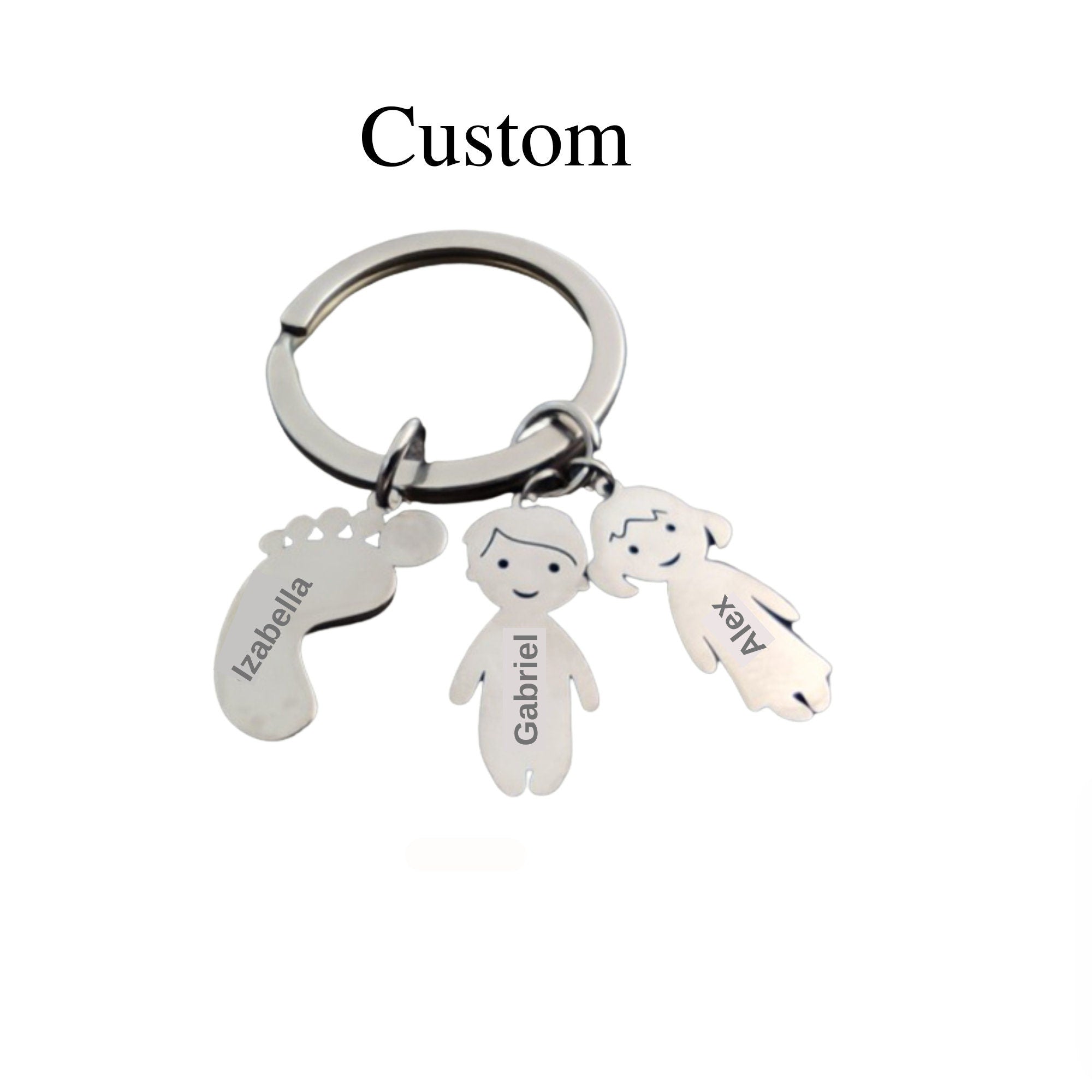 Family Keychain, Personalized Children Charm Keychain, Custom Engrave Boy/Girl Charms, Engraved With Names For Mom And Dad Keychain