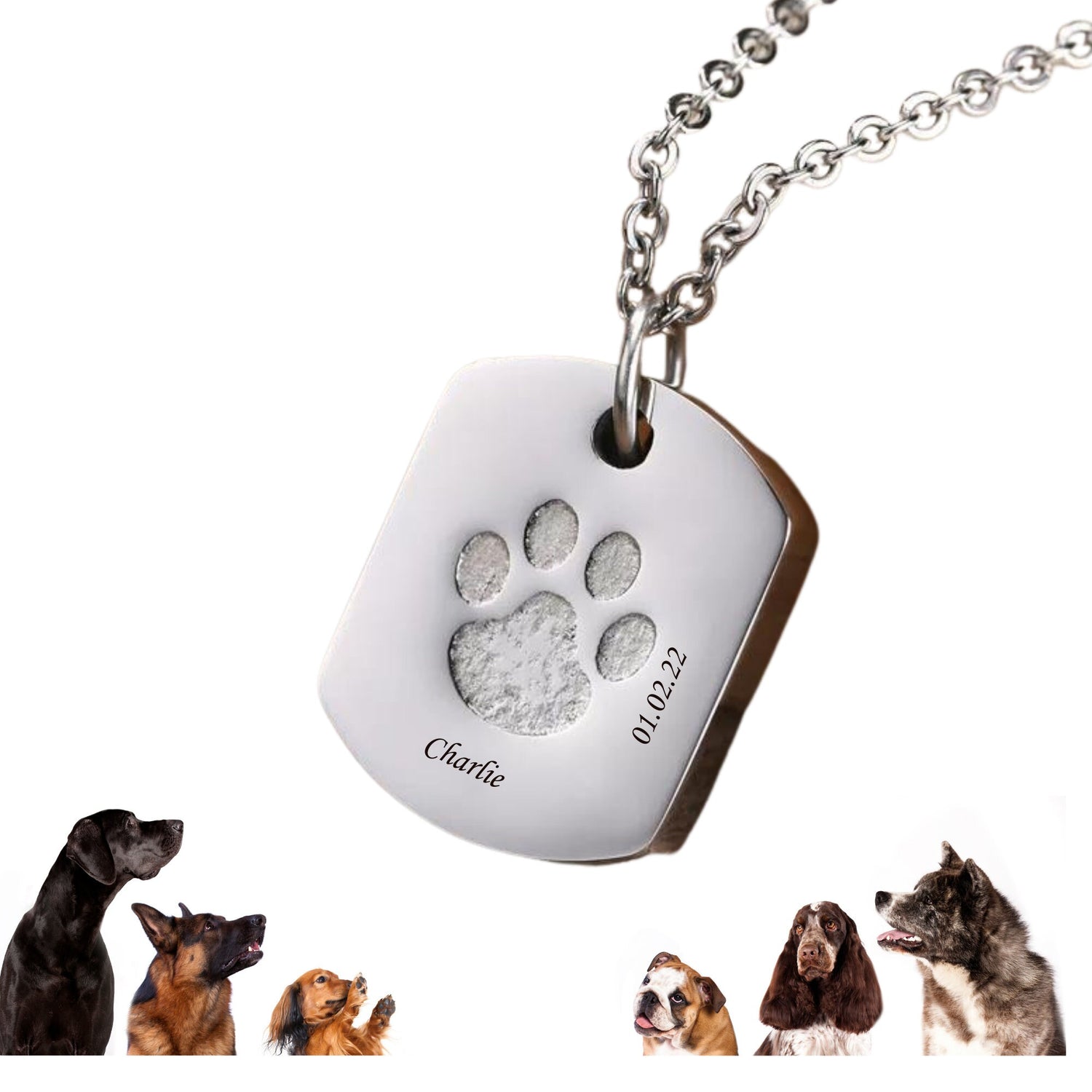 Custom Cremation Jewelry Stainless Steel Dog Paw Ash Urn Pendant Necklace