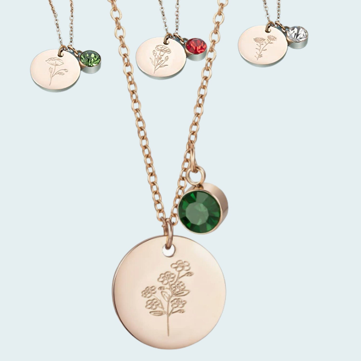 Birth Flower Necklace Engraved Floral Dainty Necklaces