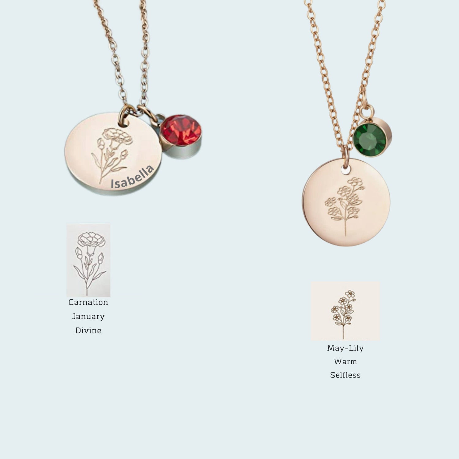 Birth Flower Necklace/ Engraved Floral Dainty Necklace/ Gifts For Mom