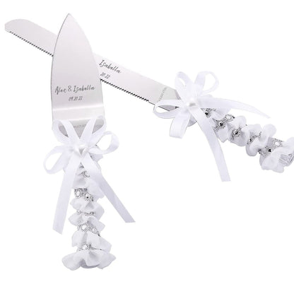 Custom Wedding Cake Cutting Server&amp; Knife Set Gift Personalized Cutter Bridal Engraved