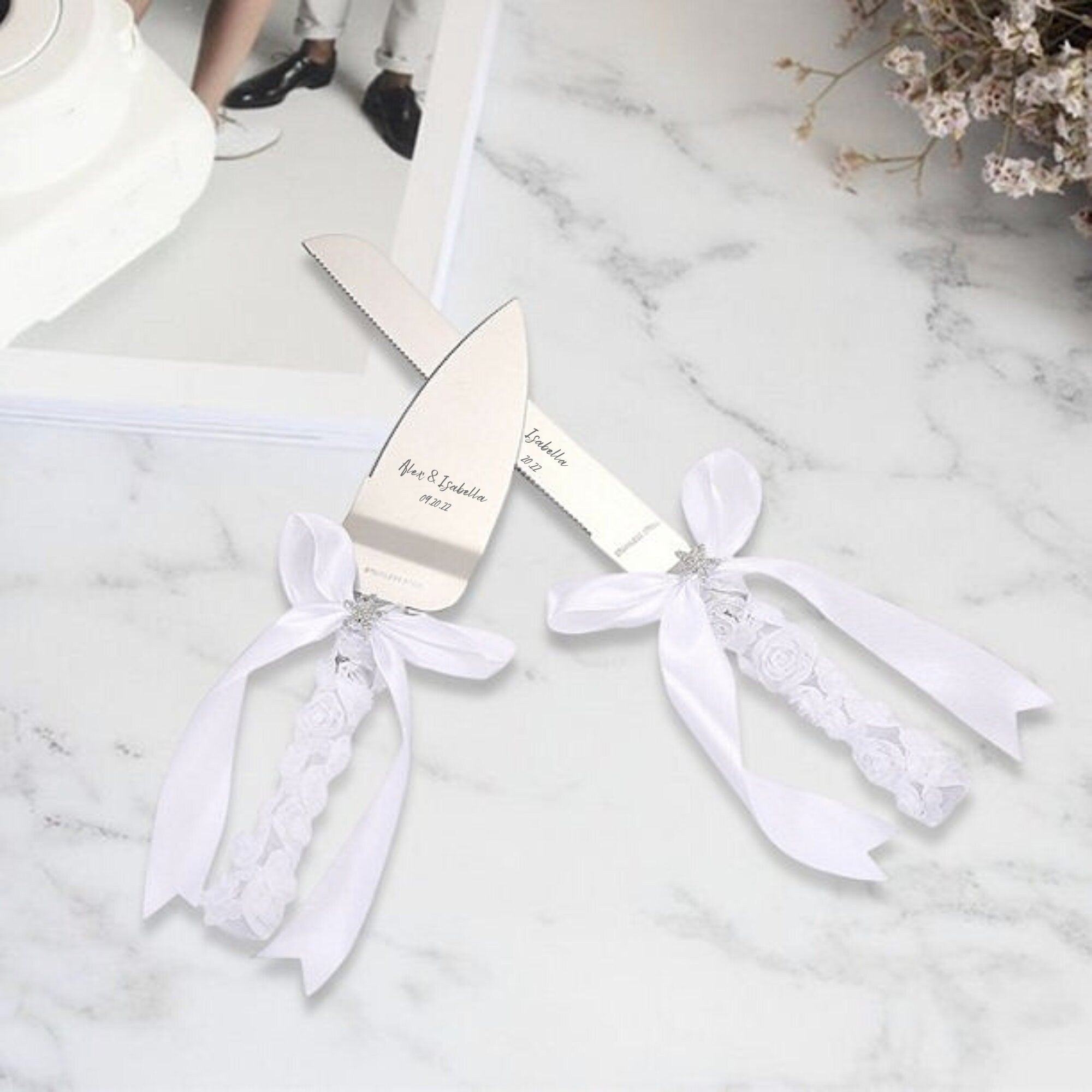 Custom Wedding Cake Cutting Server&amp; Knife Set Gift Personalized Cutter Bridal Engraved