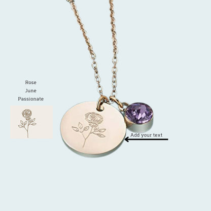 Birth Flower Necklace Engraved Floral Dainty Necklaces