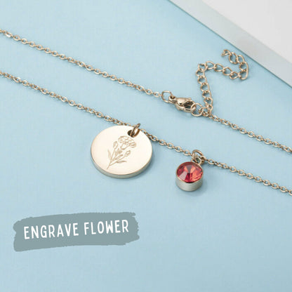 Flower Necklace  Engraved Floral Birthstone Necklace Birth Dainty Flower Jewelry Memorial Remembrance Personalized Gifts for Her Christmas