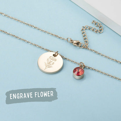 Flower Necklace  Engraved Floral Birthstone Necklace Birth Dainty Flower Jewelry Memorial Remembrance Personalized Gifts for Her Mothers Day