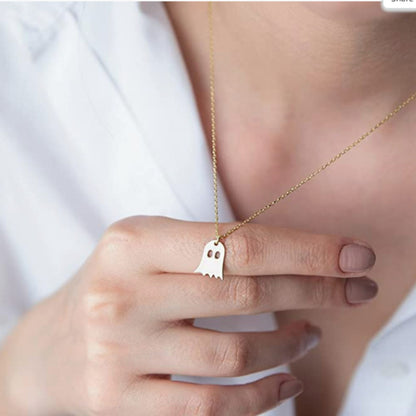 Halloween Necklace, Tiny Ghost Necklace , Halloween Ghost Necklace , Cute Spooky Boo Emoji , Kids Necklace , Gold, Silver, Black, Pink Gold