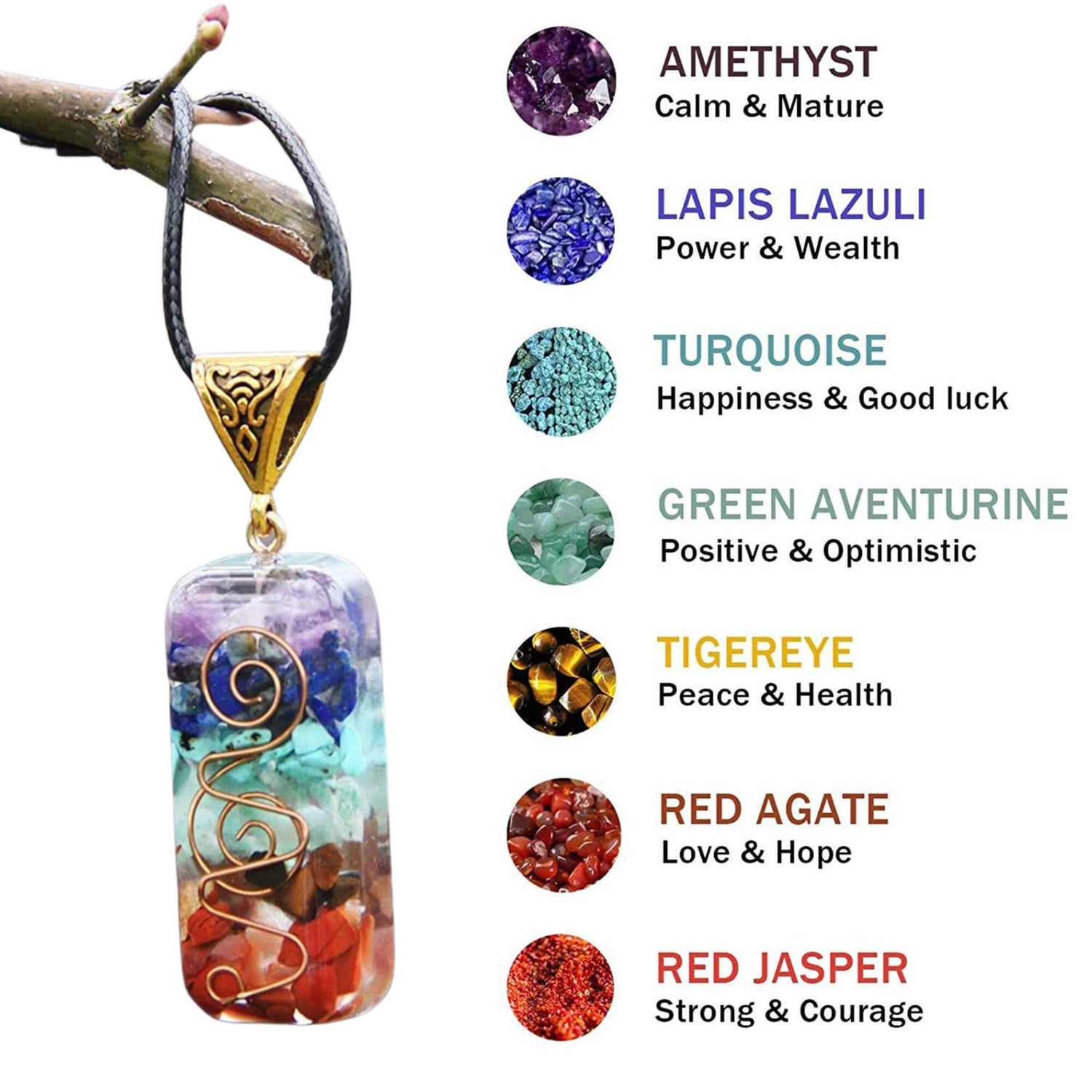 7 Chakra Orgone Necklace Yoga Necklace Gemstone