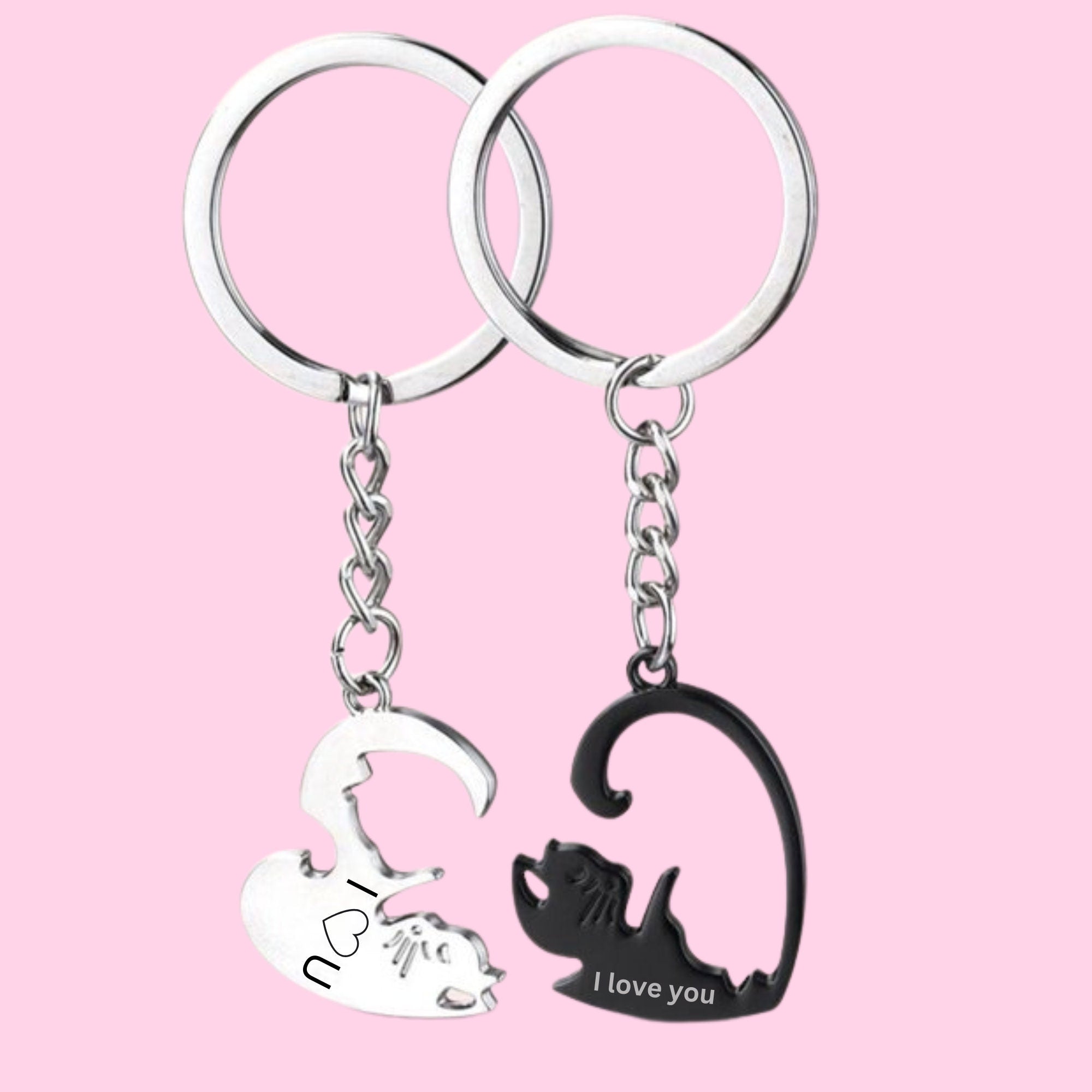 Personalized Keychain Couple  Engraved, Cute Cat Keychain Set , Puzzle Cat Pendant Keychain, Gift for Boyfriend, Valentine&