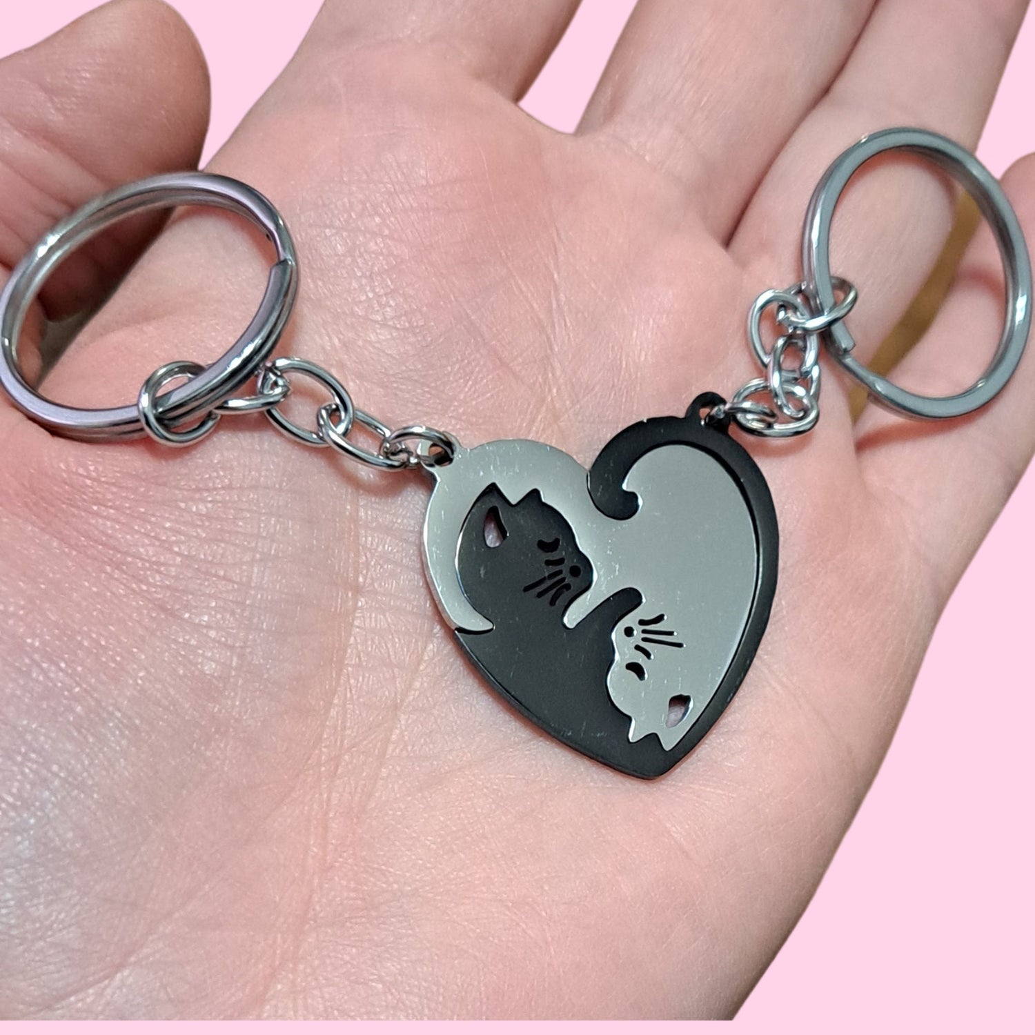 Personalized Keychain Couple  Engraved, Cute Cat Keychain Set , Puzzle Cat Pendant Keychain, Gift for Boyfriend, Valentine&