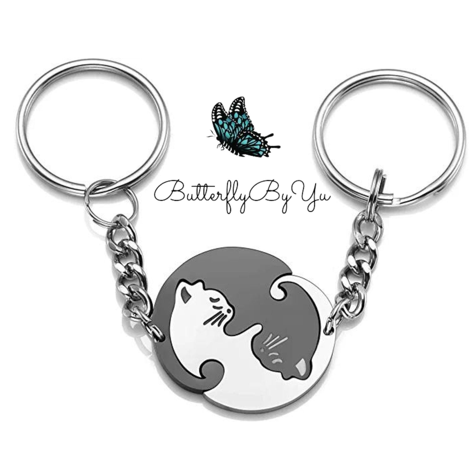 Personalized Keychain Couple  Engraved, Cute Cat Keychain Set , Puzzle Cat Pendant Keychain, Gift for Boyfriend, Valentine&