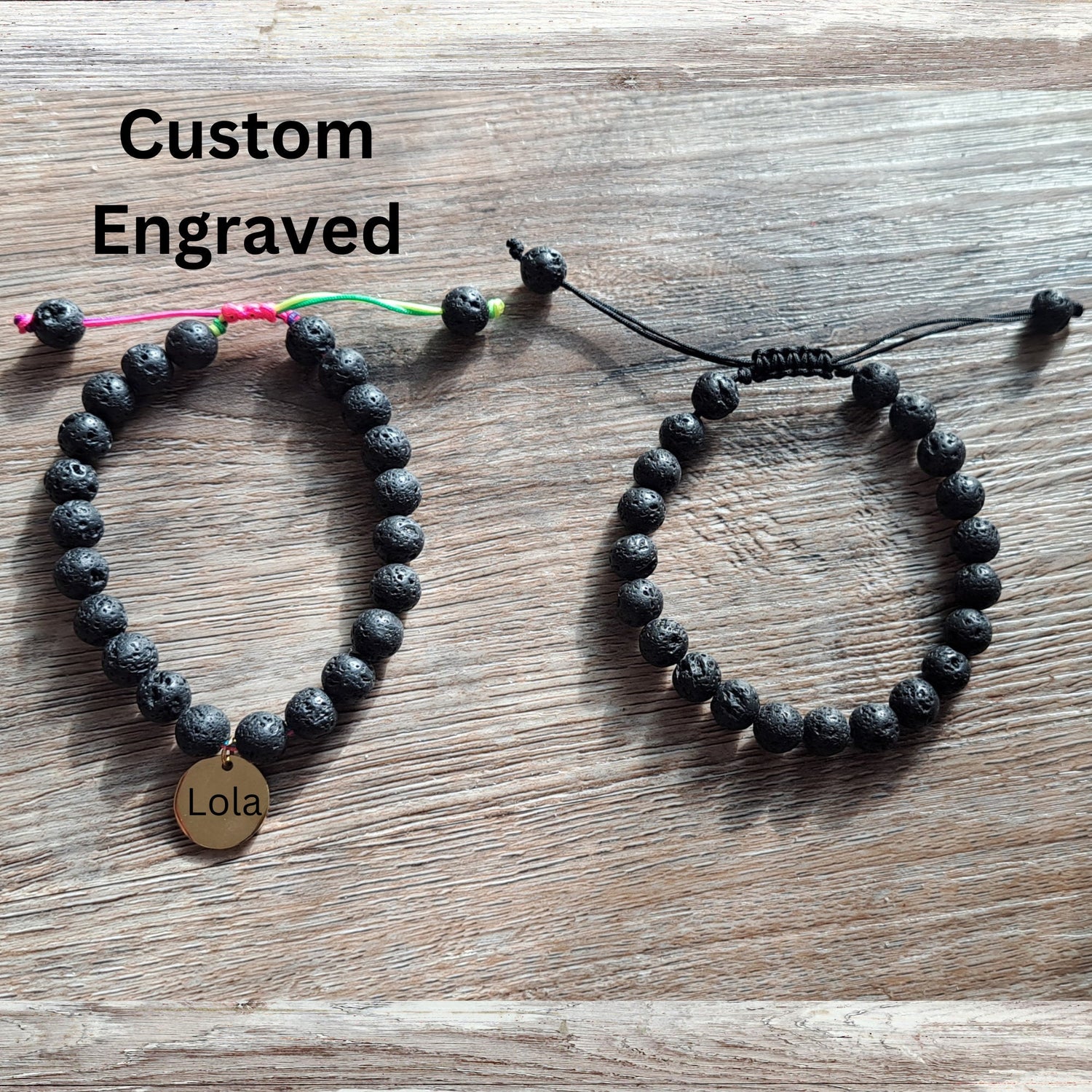 Lava Stone Bracelet, Custom Engraved Beaded Bracelet, Lava Gemstone Beaded Bracelet , Custom Engraving, Personalized Jewelry, essential oil