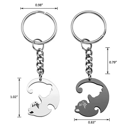 Personalized Keychain Couple  Engraved, Cute Cat Keychain Set , Puzzle Cat Pendant Keychain, Gift for Boyfriend, Valentine&