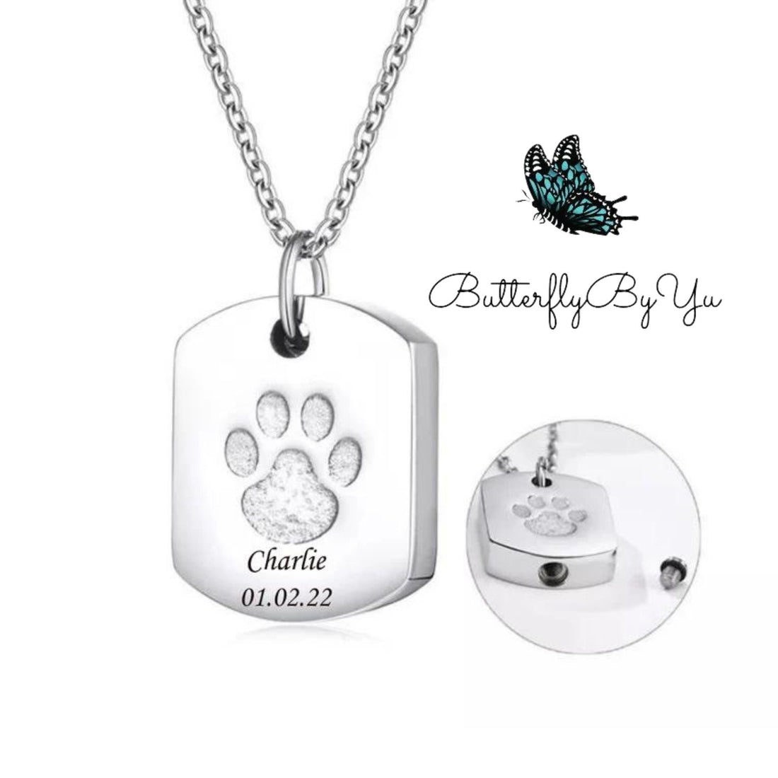 Dog Paw Cremation Necklace Custom Jewelry Stainless Steel Ash Urn Pendant