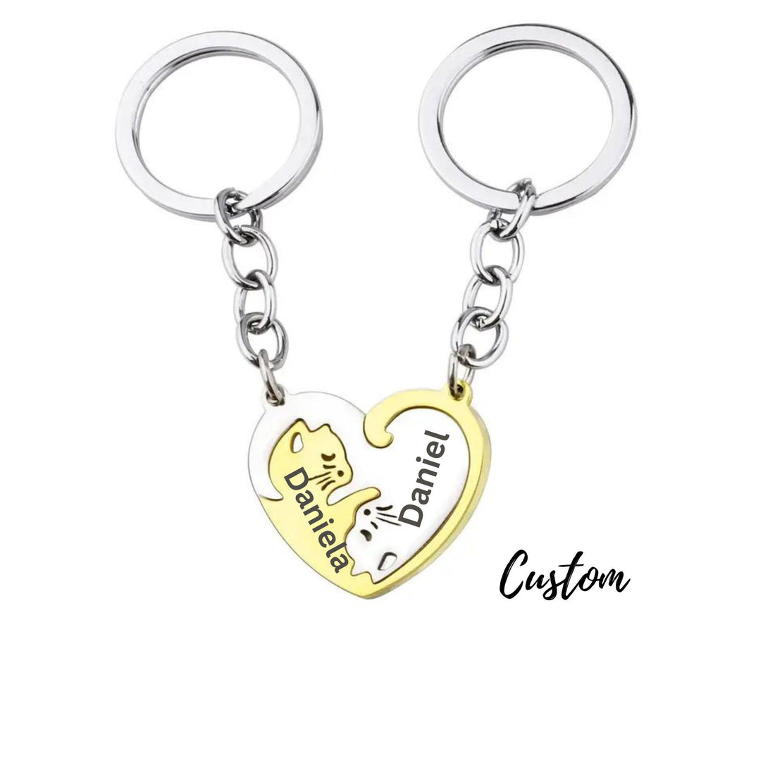 Couples Keychain Gift, Personalized Keychain, Couple  Engraved, Cute Cat Keychain Set , Puzzle Cat Pendant Keychain, Mother&