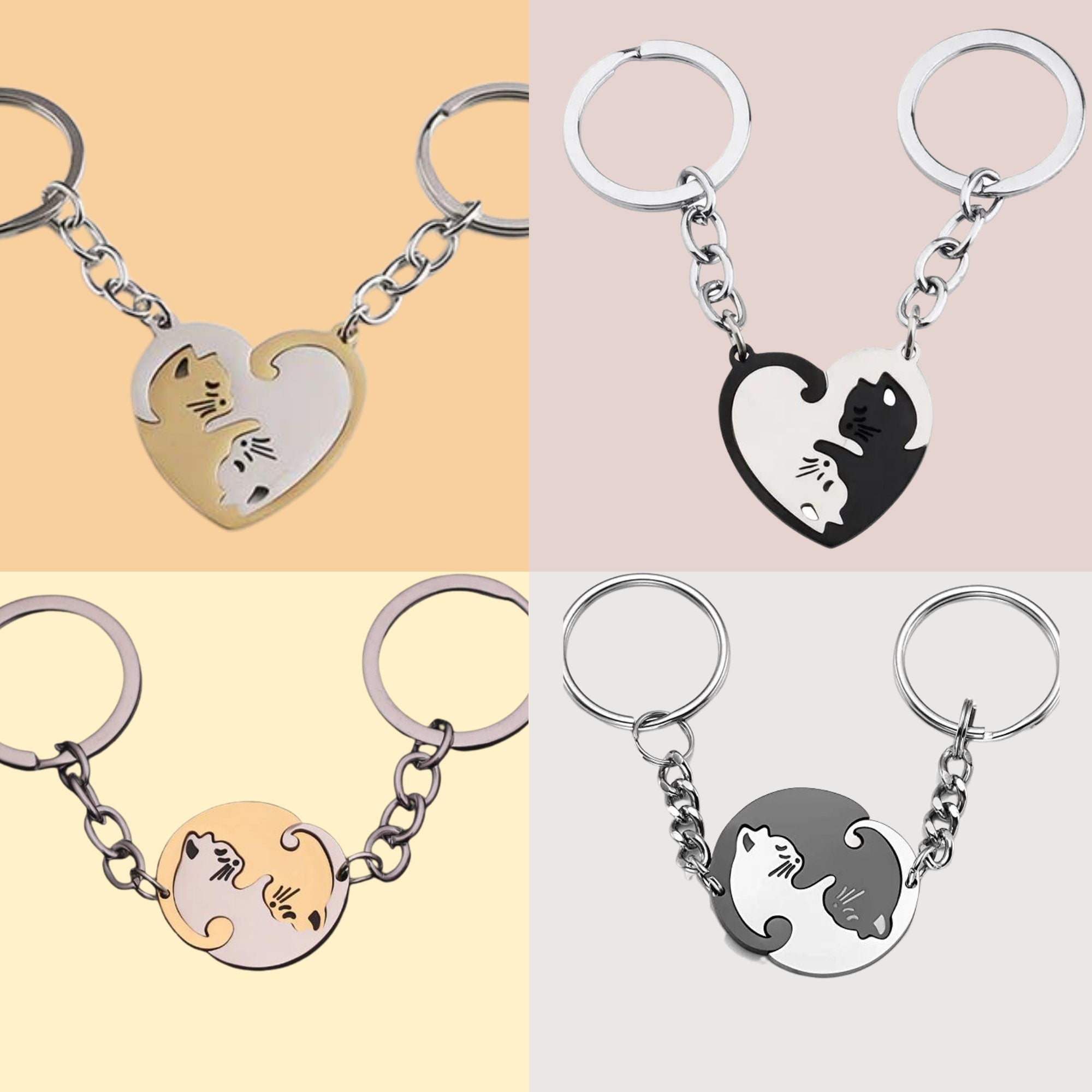 Couples Keychain Gift, Personalized Keychain, Couple  Engraved, Cute Cat Keychain Set , Puzzle Cat Pendant Keychain, Mother&