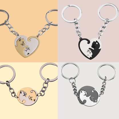 Couples Keychain Gift, Personalized Keychain, Couple  Engraved, Cute Cat Keychain Set , Puzzle Cat Pendant Keychain, Mother&