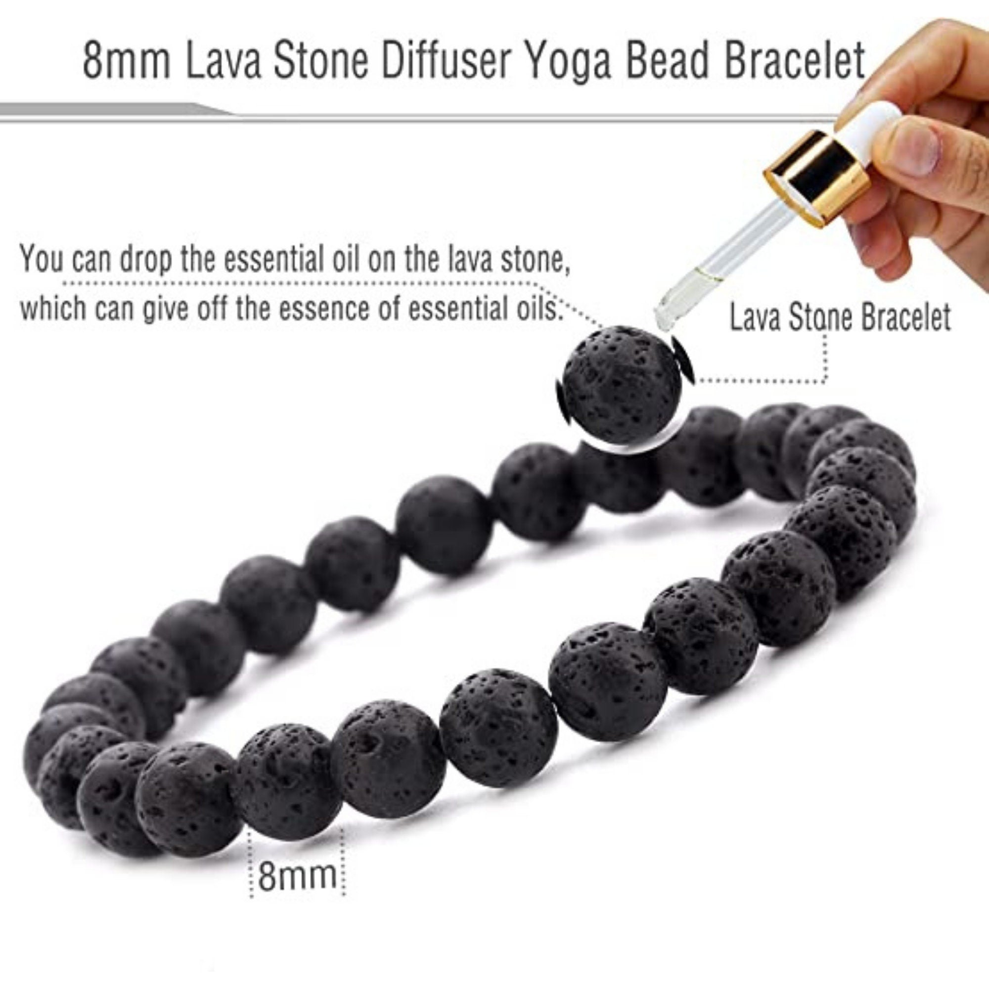 Chakra Bracelet, Lava Rock 8mm Natural Stone Healing Stress Relief Yoga Beads Anxiety Aromatherapy Essential Oil Diffuser Bracelet Bangle