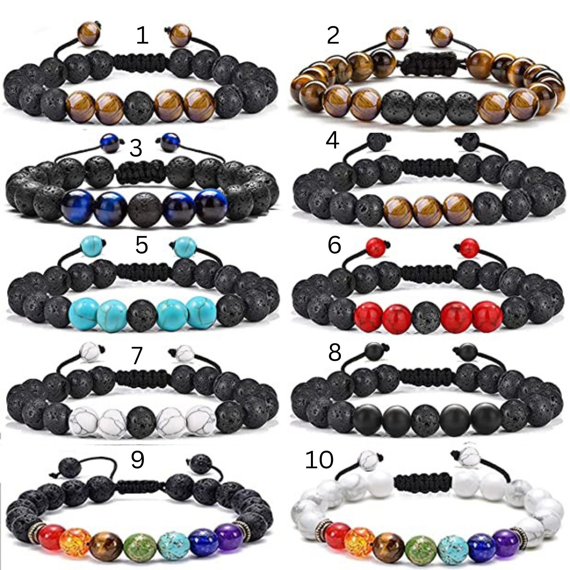 Chakra Bracelet, Lava Rock 8mm Natural Stone Healing Stress Relief Yoga Beads Anxiety Aromatherapy Essential Oil Diffuser Bracelet Bangle