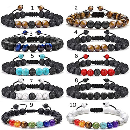 Chakra Bracelet, Lava Rock 8mm Natural Stone Healing Stress Relief Yoga Beads Anxiety Aromatherapy Essential Oil Diffuser Bracelet Bangle