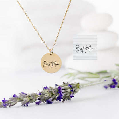 Actual Handwriting Necklace, Engraved Necklace Women, Custom handwriting Jewelry, Memorial Signature Necklace, Personalized Disc Necklace