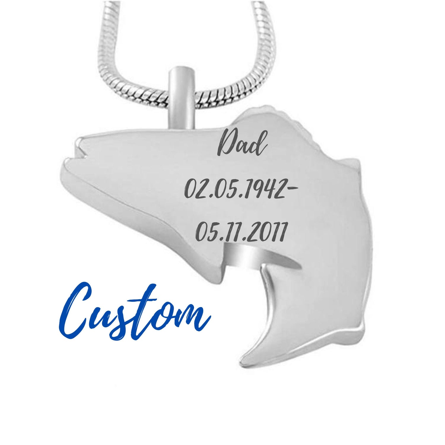 Personalized Urn Necklace Fishing In Heaven Cremation Jewelry Urn Necklace For Ashes Trout Necklace For Ashes Urn With Name