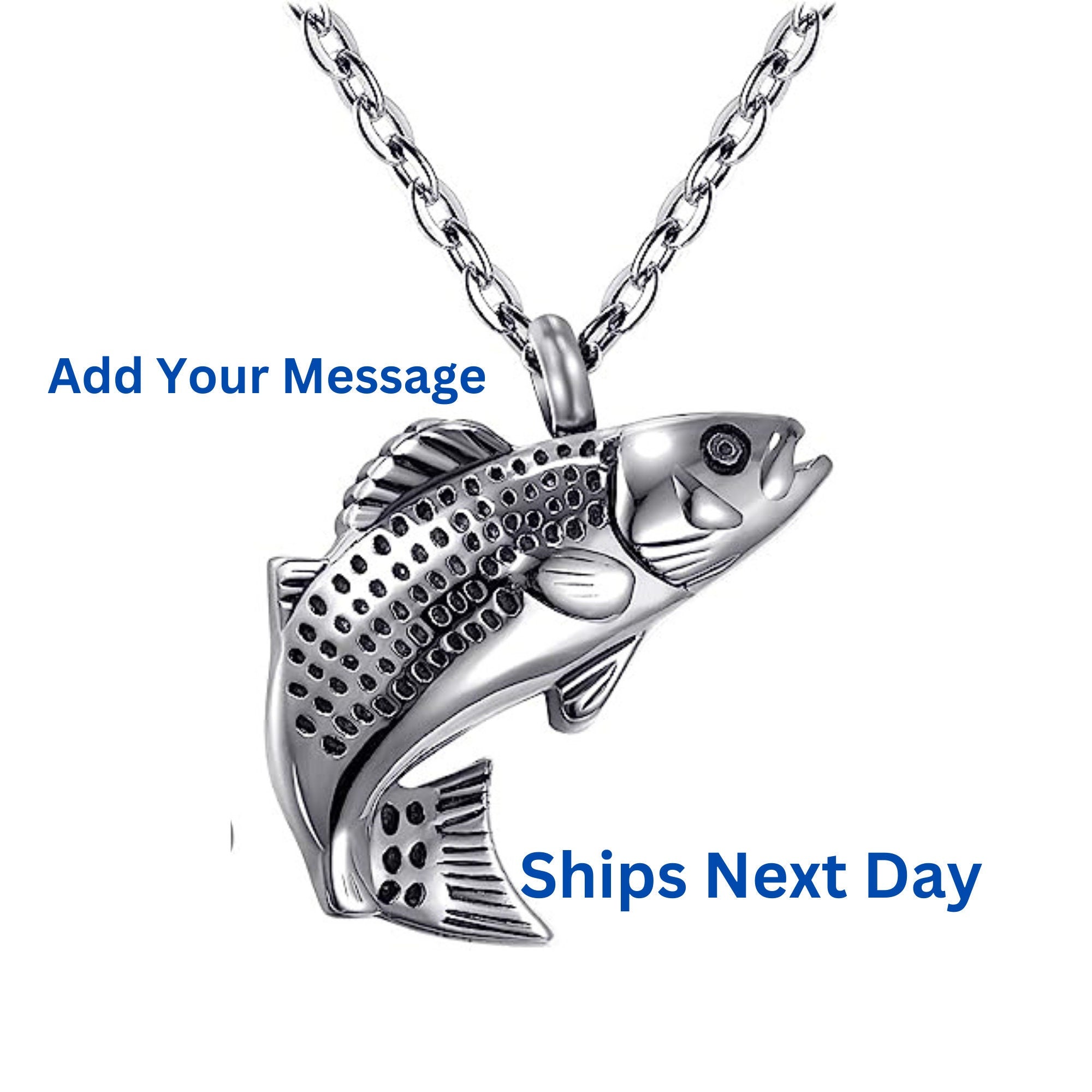 Fish Urn Necklace Personalized Memorial Name Fisherman Fishing Memorial Necklace Loss of Son Dad Father Grandpa Cremation Ashes URN Gift