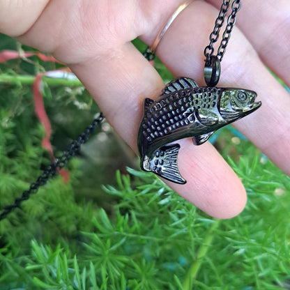 Fishing in Heaven, Fish Memorial Urn Charm Necklace, Cremation Fish Urn Jewelry, Fishing with Dad, Fisherman Necklace, Ash Holder, Son Lost