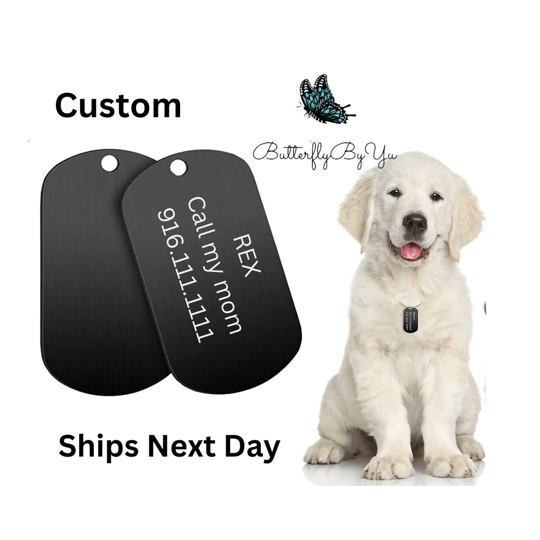 Dog Tags for Dogs, Dog ID tags, Pet ID Tag, Dog name tag, Custom pet tag, Dog collar tag. Military style, tough and quiet