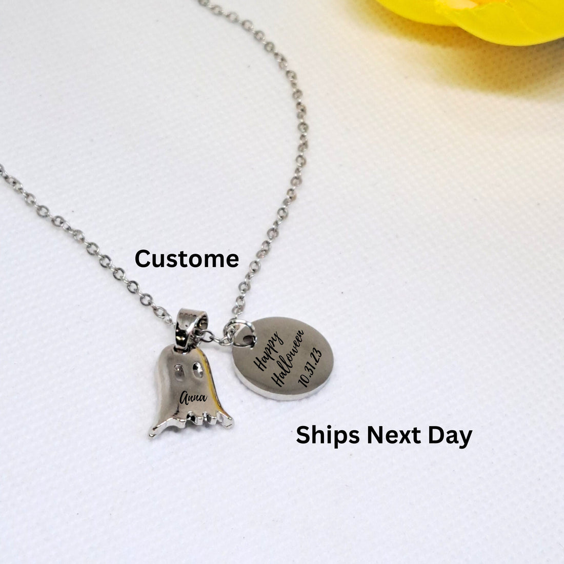 Kids Ghost Necklace – Personalized Halloween Pendant Gift for Girls