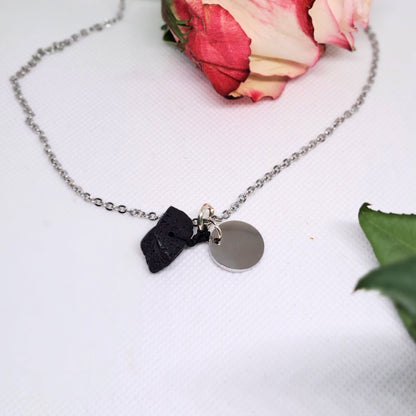 Personalized  Charm Essential Oil Diffuser Necklace Black Lava Stone/Rock Necklace, Initial Charm, Aromatherapy Jewelry and Gifts For Women