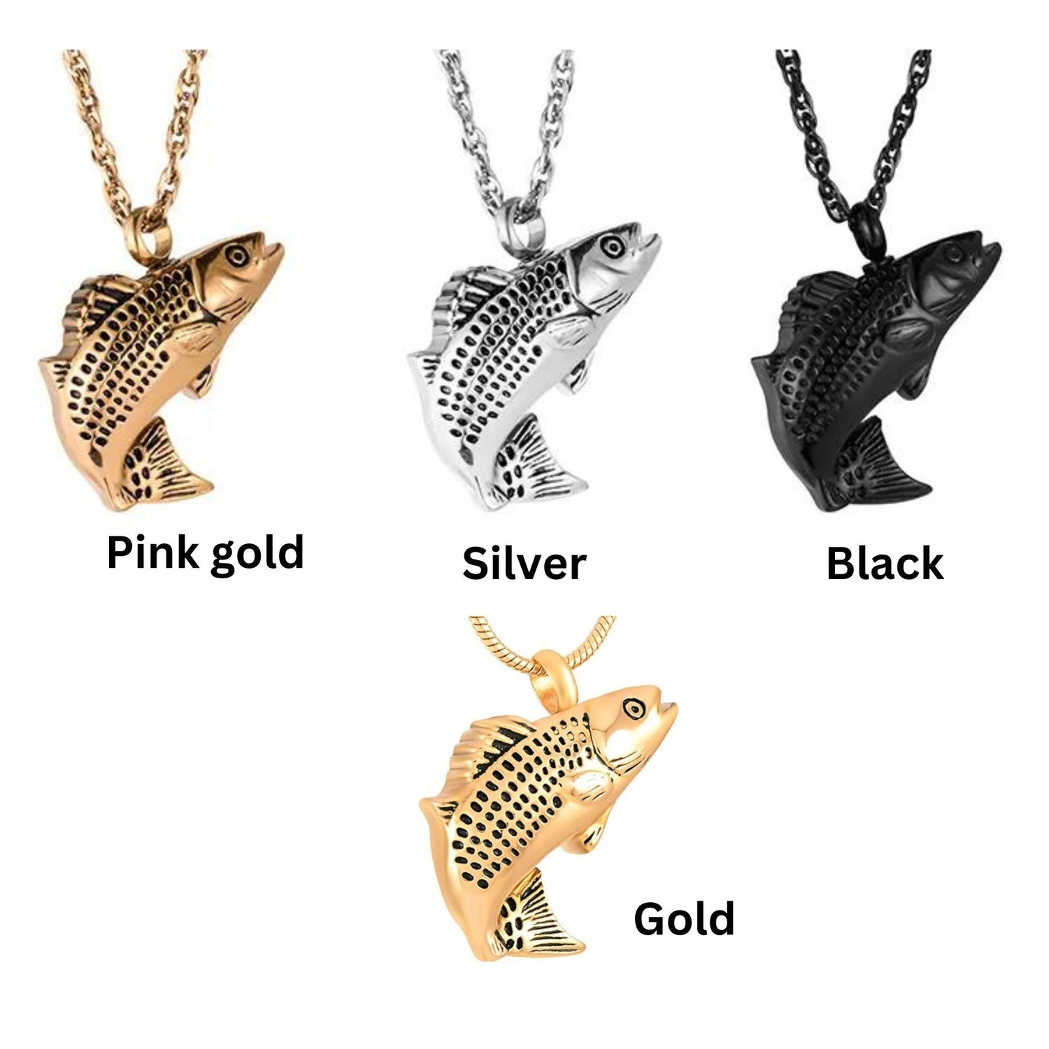 Fish Urn Necklace Personalized Memorial Name Fisherman Fishing Memorial Necklace Loss of Son Dad Father Grandpa Cremation Ashes URN Gift