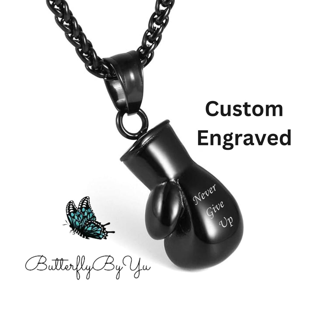 Gunmetal Boxing Glove Necklace, Stainless Steel Pendant, Kickboxing Charm, Fighter Jewelry for Men & Women, Personalized Gift for Him