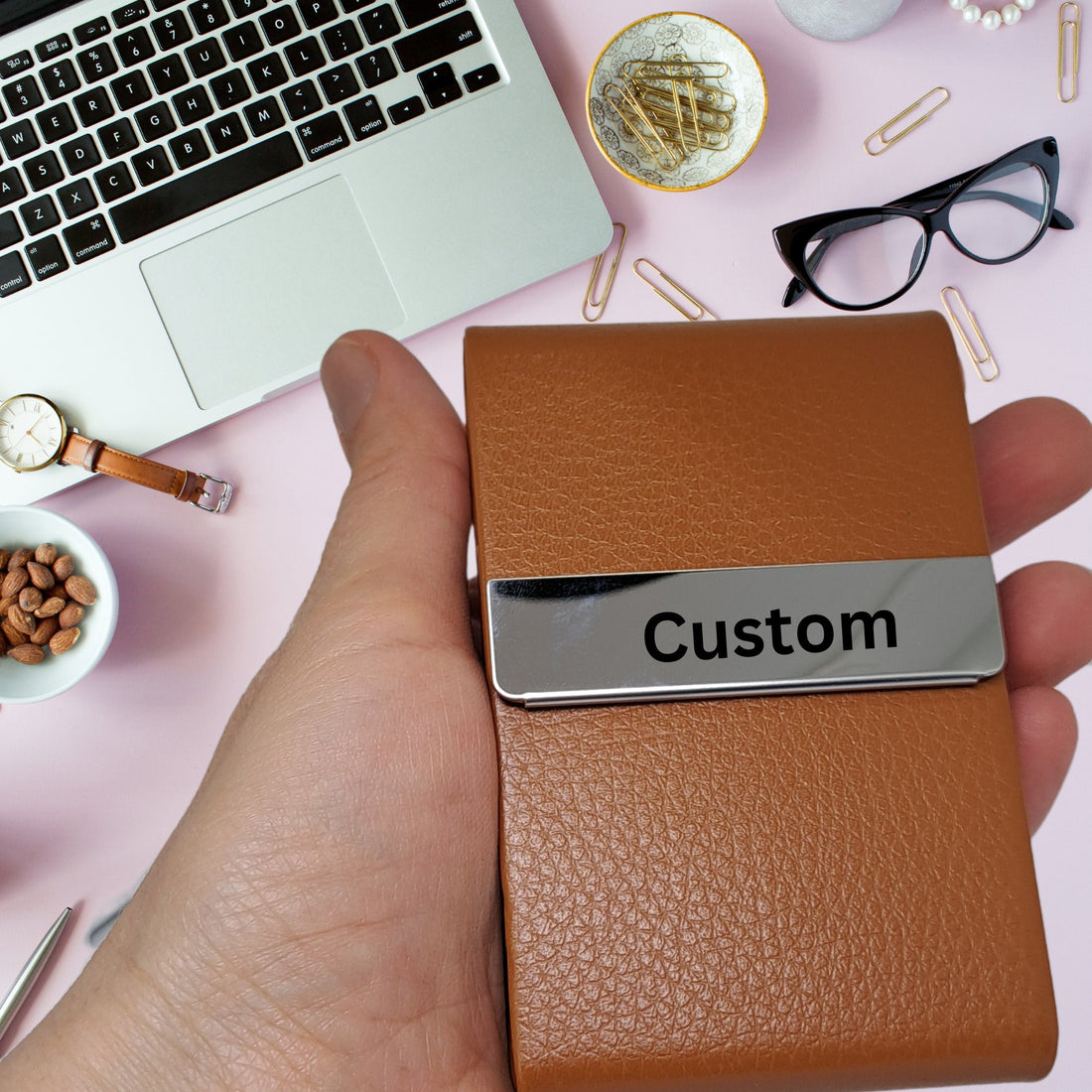 Personalized BUSINESS CARD HOLDER Stand Case Custom Engraved Office Birthday Gifts for Men Him Boyfriend Boss