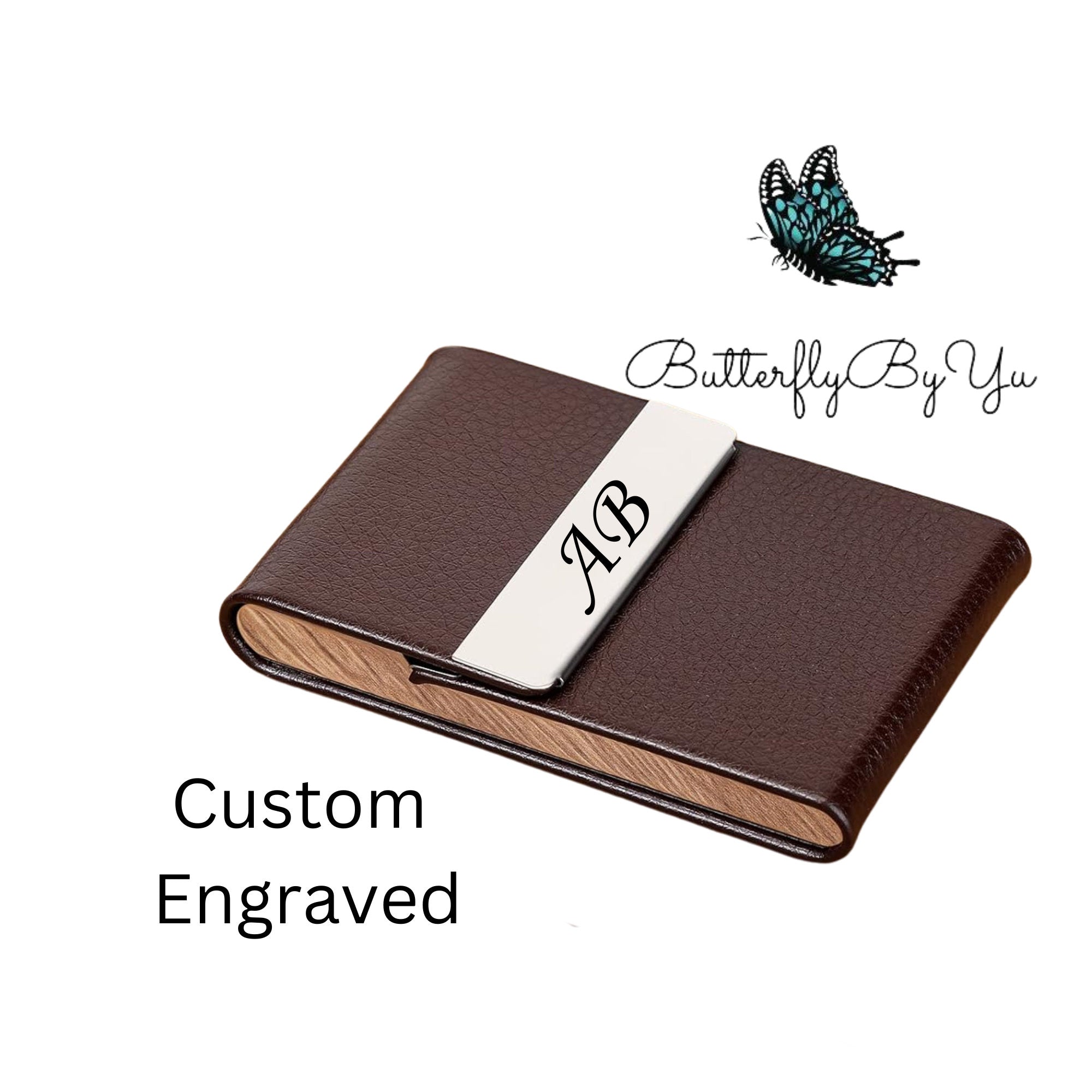 Father Gift Personalized BUSINESS CARD HOLDER Stand Case Custom Engraved Office Birthday Gifts for Men Him Boyfriend Boss